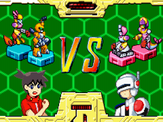 Players control a single Medabot and participate in 2x2 team battles with the use of robot parts.