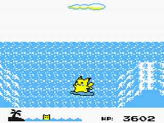 Un des mini-jeux, surfer avec ton Pikachu.