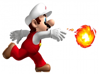 Hier is Mario in zijn vuurpak, één van de meest iconische powerups in de Mario series.