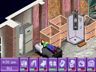 Al igual que en la versión original de The Sims, los personajes no duermen debajo, sino sobre la manta.